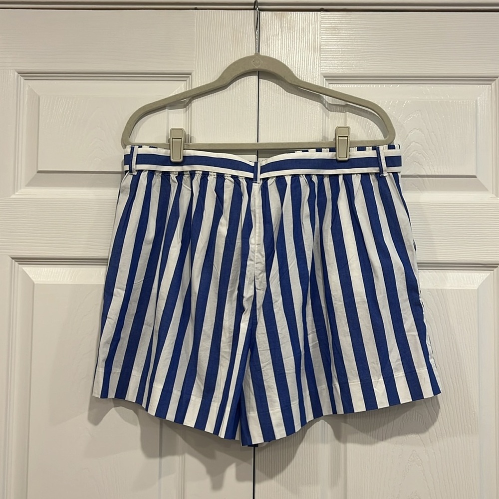 J. Crew Factory Striped Cotton-blend Poplin Tie-waist Shorts Blue White Size 16 - Picture 4 of 6